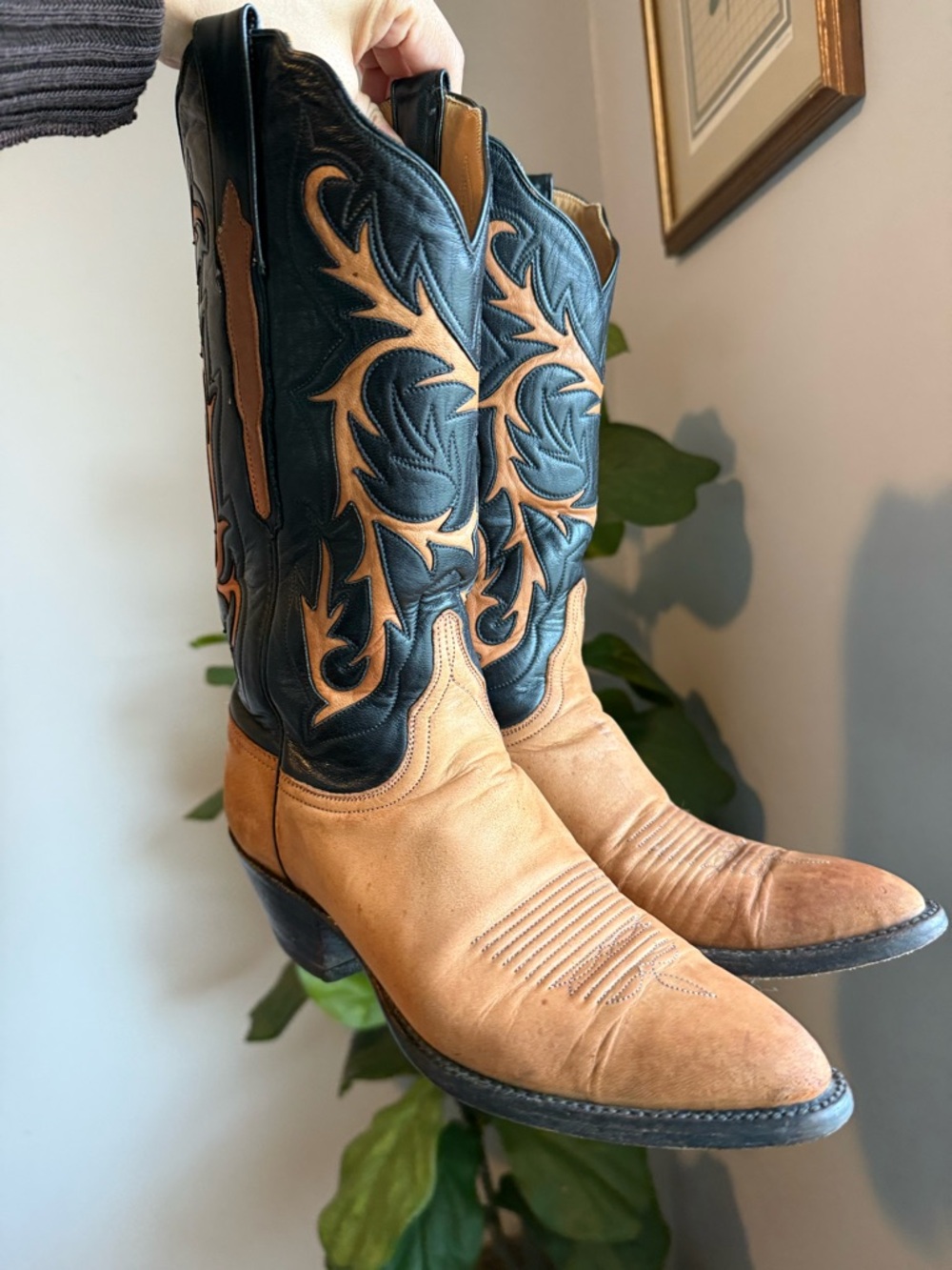 Lucchese Two-Tone Western Boots in Black and Tan